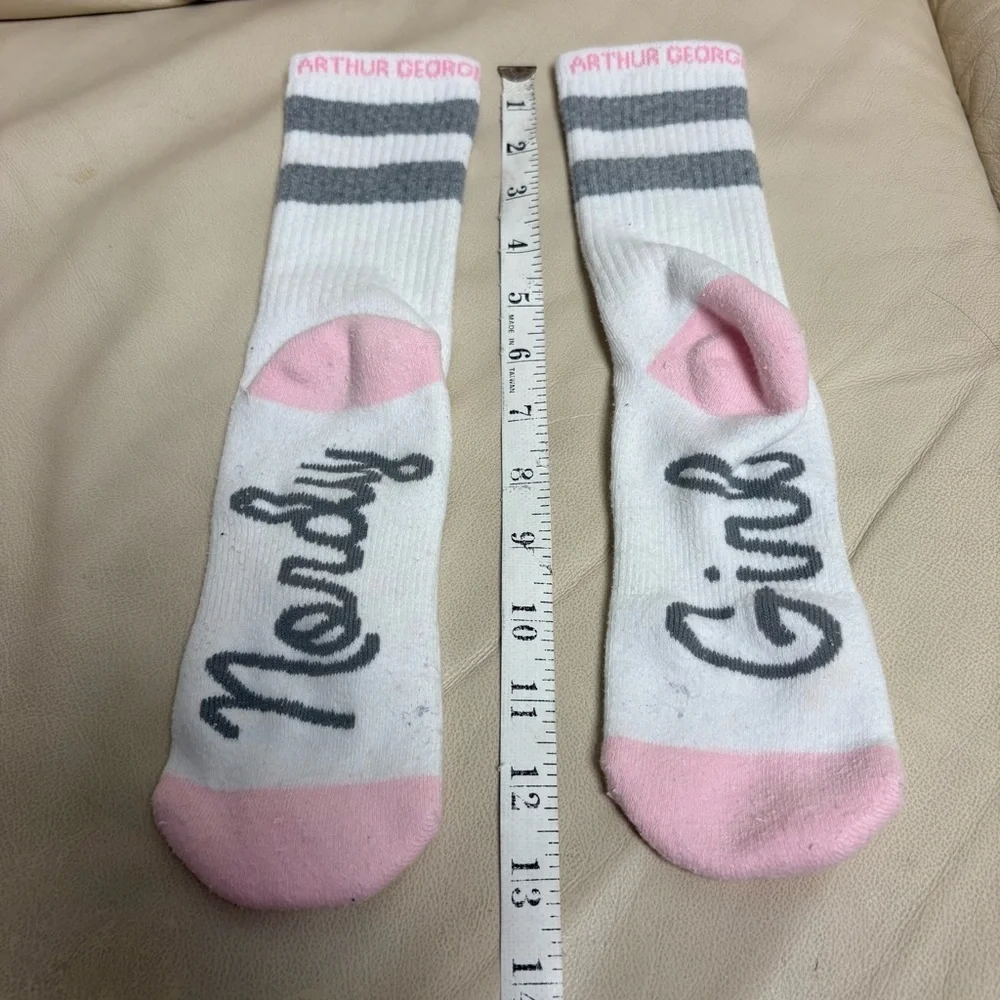ARTHUR GEORGE Nordy Girl Pink Stripe White Crew Socks